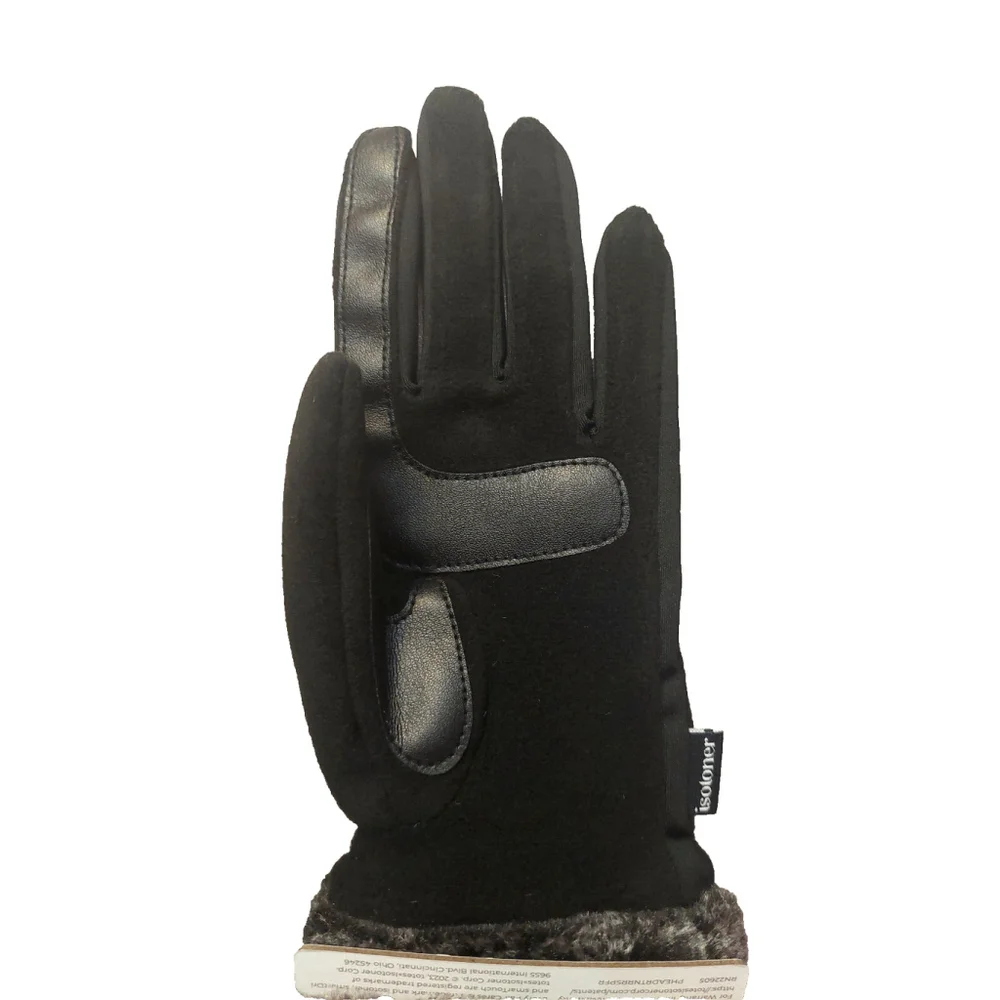 Isotoner Signature Black Fleece Gloves Faux-Fur Cuffs Sz One Size NWT